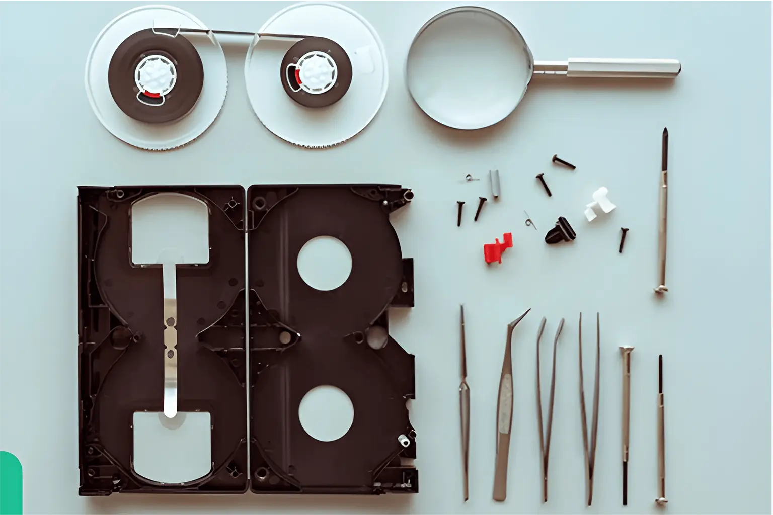 VHS, VHS-C, Mini DV კასეტების შეკეთების სერვისის ბანერი